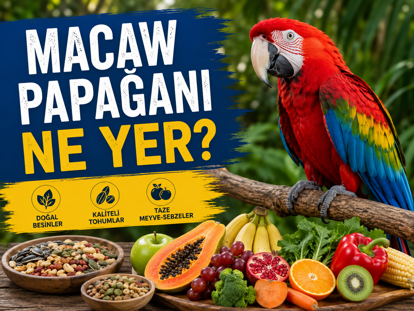 Macaw Papağanı Ne Yer? Büyük Irklar İçin Yüksek Enerjili Beslenme Rehberi