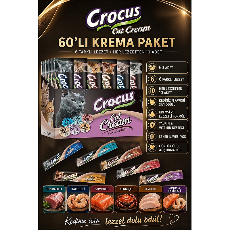 Crocus Multıpack60 6 Çeşit Krema Kedi Ödülü 900 gr 60 x 15 gr - 1