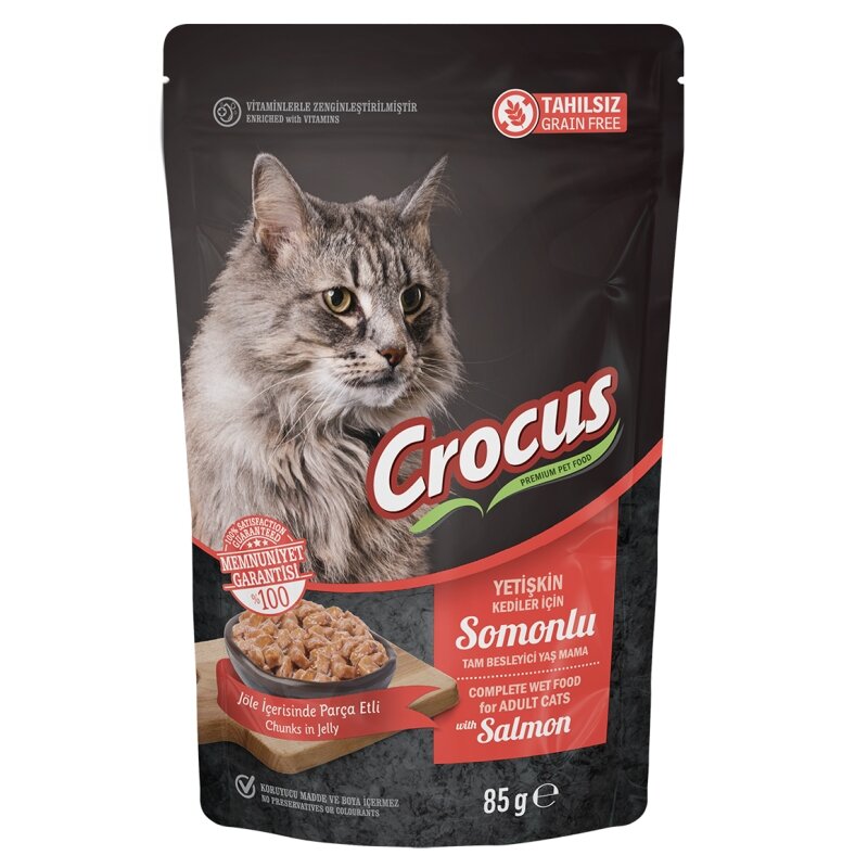 Crocus Tahılsız Kedi Somonlu Pouch Jöleli Yaş Mama 85 Gr - 1