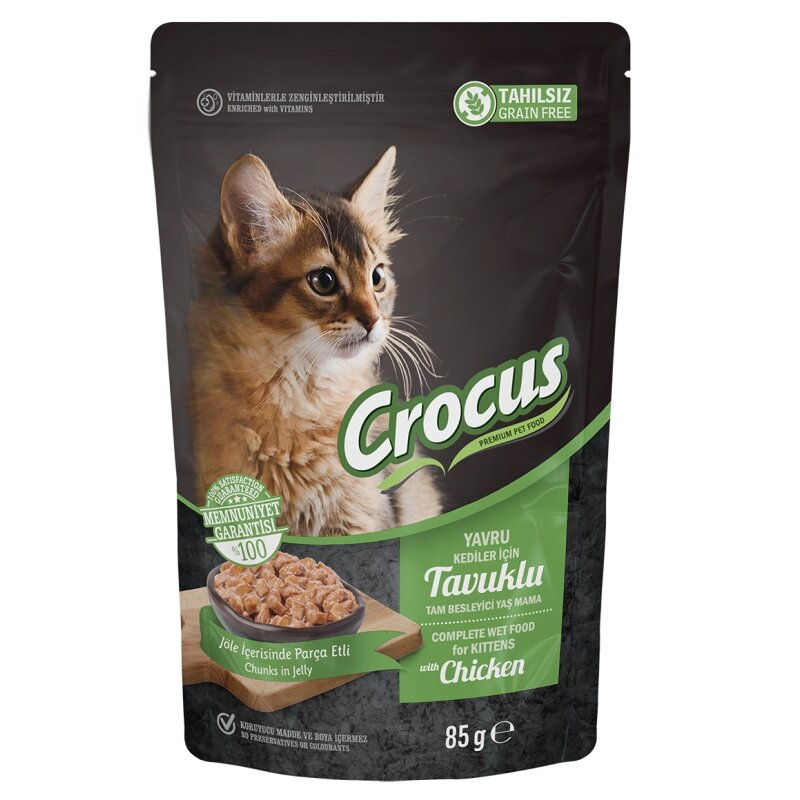 Crocus Tahılsız Yavru Kedi Tavuklu Pouch Jöleli Yaş Mama 85 Gr - 1