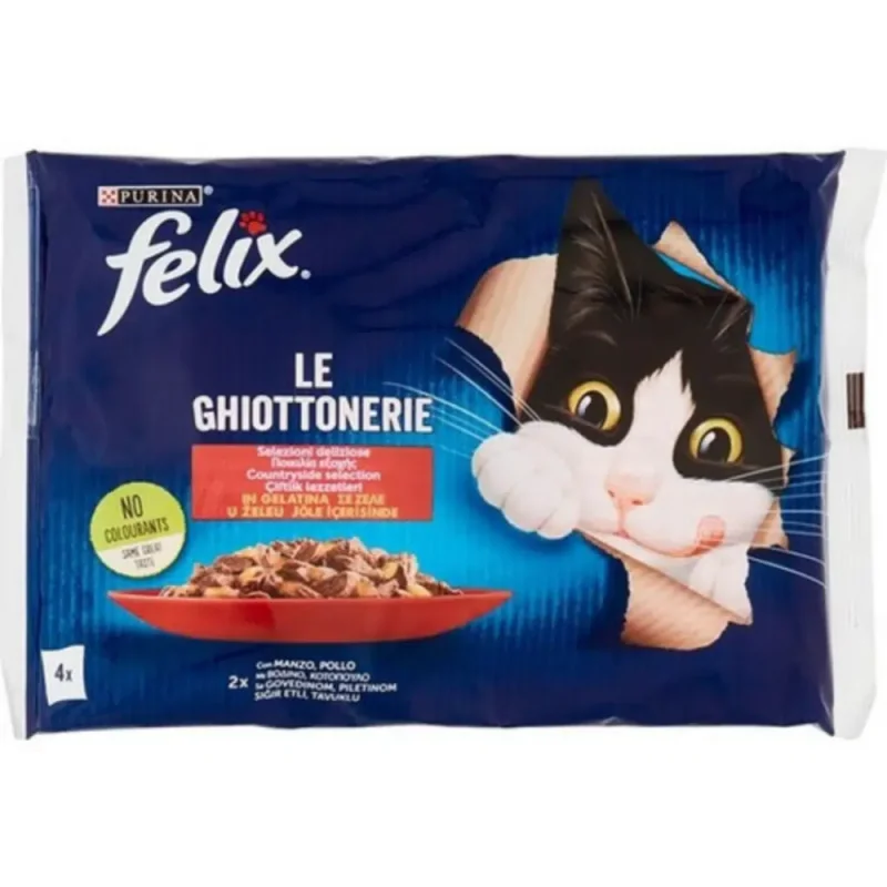 Felix Ekonomik Paket Sığır Etli Yetişkin Kedi Pouch Kedi Yaş Maması 4'lü 85 Gr - 1