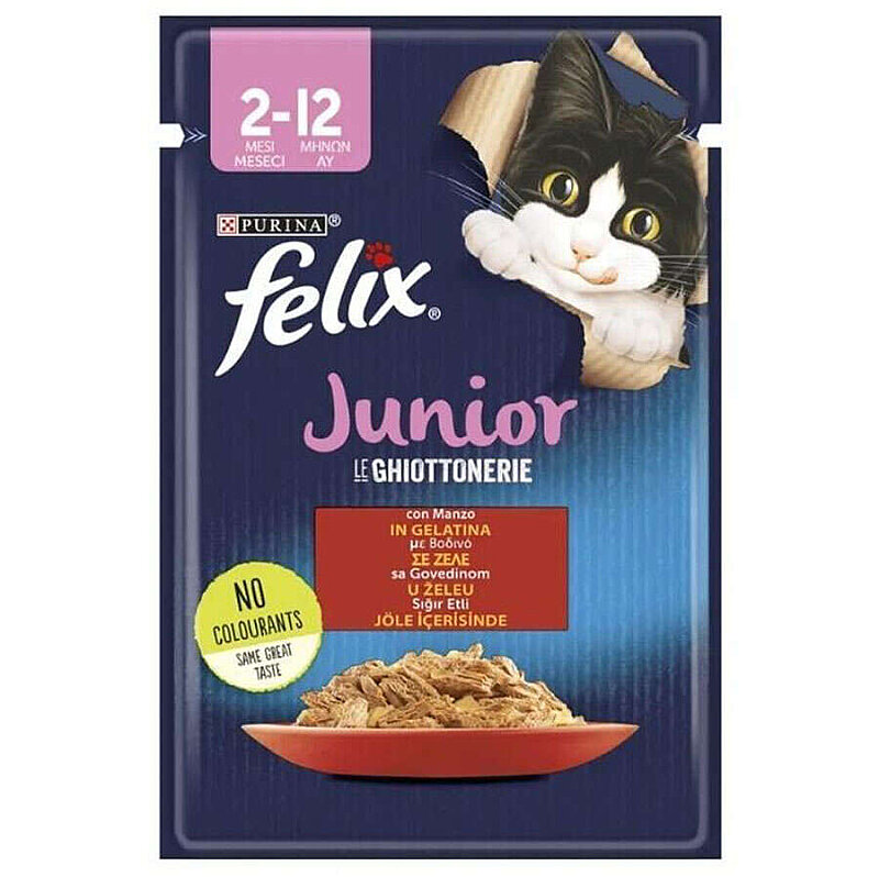 Felix Junior Jöle İçerisinde Sığır Etli Kedi Yaş Maması 85 Gr - 1