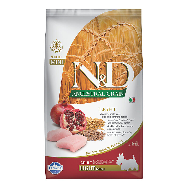 N&D Ancestral Grain Light Tavuklu ve Narlı Ata Tahıllı Küçük Irk Yetişkin Köpek Maması 2,5kg - 1