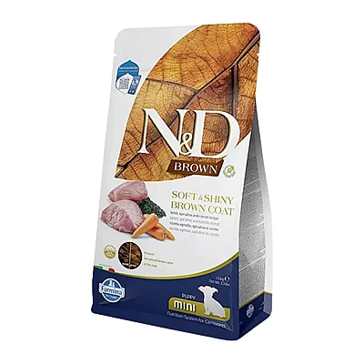 N&D Brown Kuzu Etli, Spirulinalı ve Havuçlu Mini Irk Yavru Köpek Maması 1.5 Kg - N & D