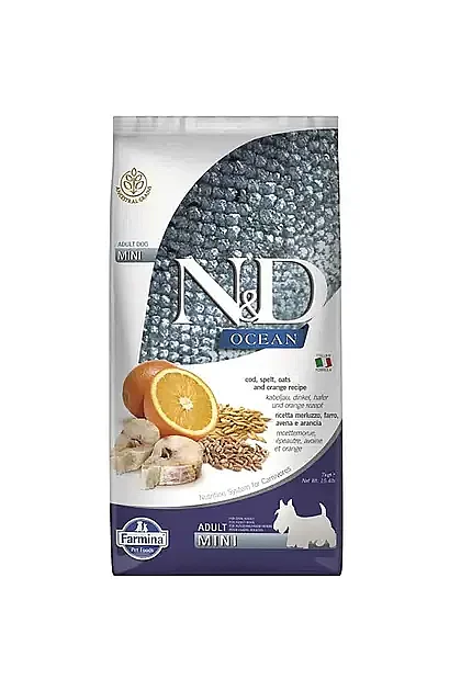 N&D Ocean Düşük Tahıllı Morina Balıklı ve Portakallı 2.5 Kg Küçük Irk Yetişkin Köpek Maması - 1