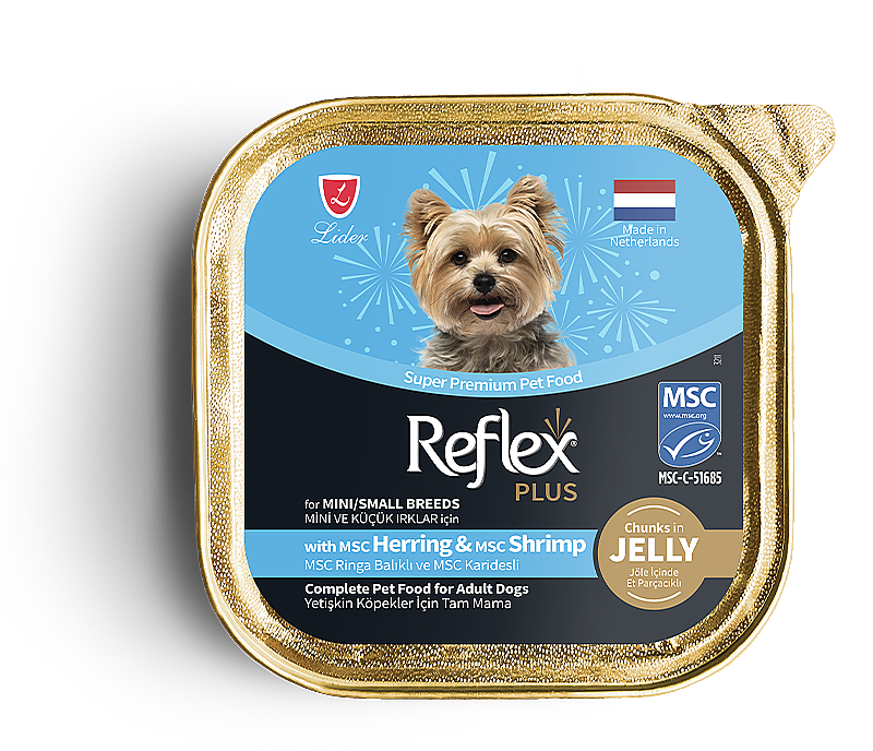 Reflex Plus Jöle İçinde Et Parçacıklı MSC Ringa Balıklı ve MSC Karidesli Mini ve Küçük Irklar için Yetişkin Köpek Maması 85 Gr - 1