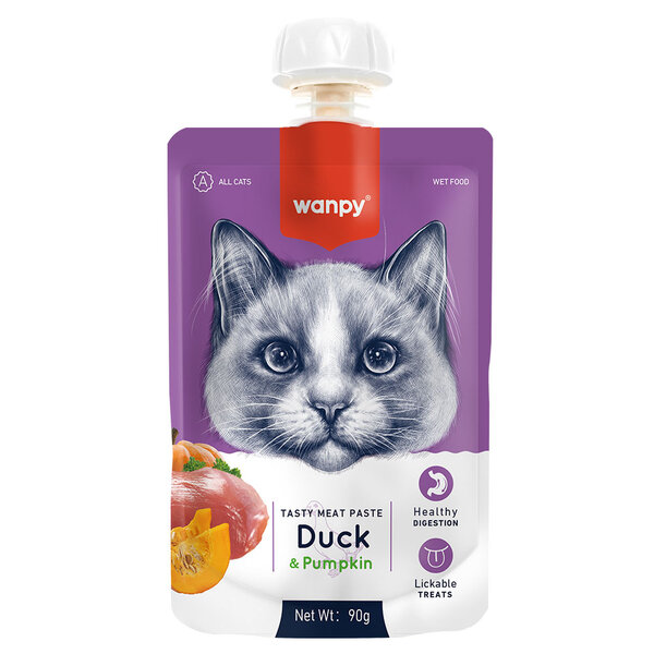 Wanpy Taze Ördekli & Bal Kabaklı Kedi Et Ezmesi Kedi Yaş Maması 90 Gr 10'lu - 1