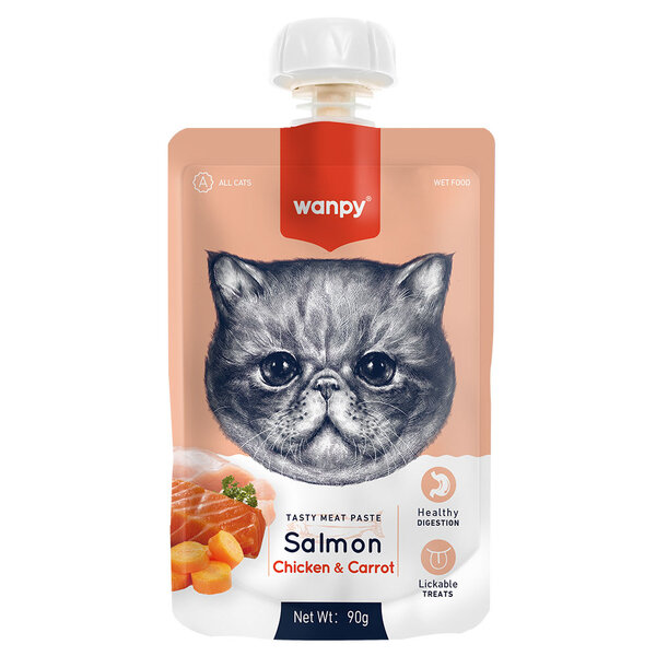 Wanpy Taze Somonlu & Tavuklu Kedi Et Ezmesi Kedi Yaş Maması 90 Gr 10'lu - 1